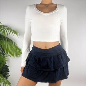 Vintage Y2K Navy High Waisted Preppy Casual Ruffle Mini Skirt Skort / 10/12 Girl
